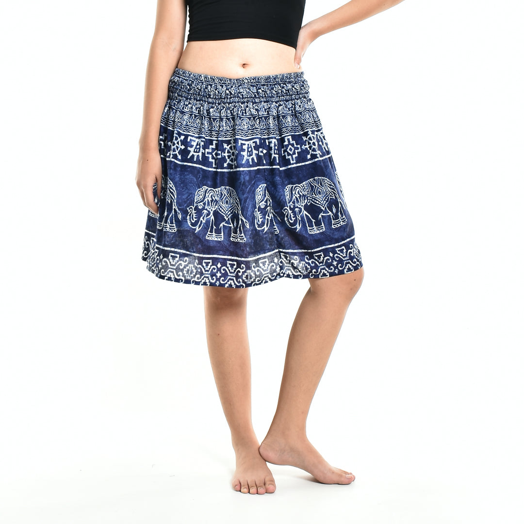 Bohotusk Blue Amboseli Elephant Print Short Skirt SM to LXL