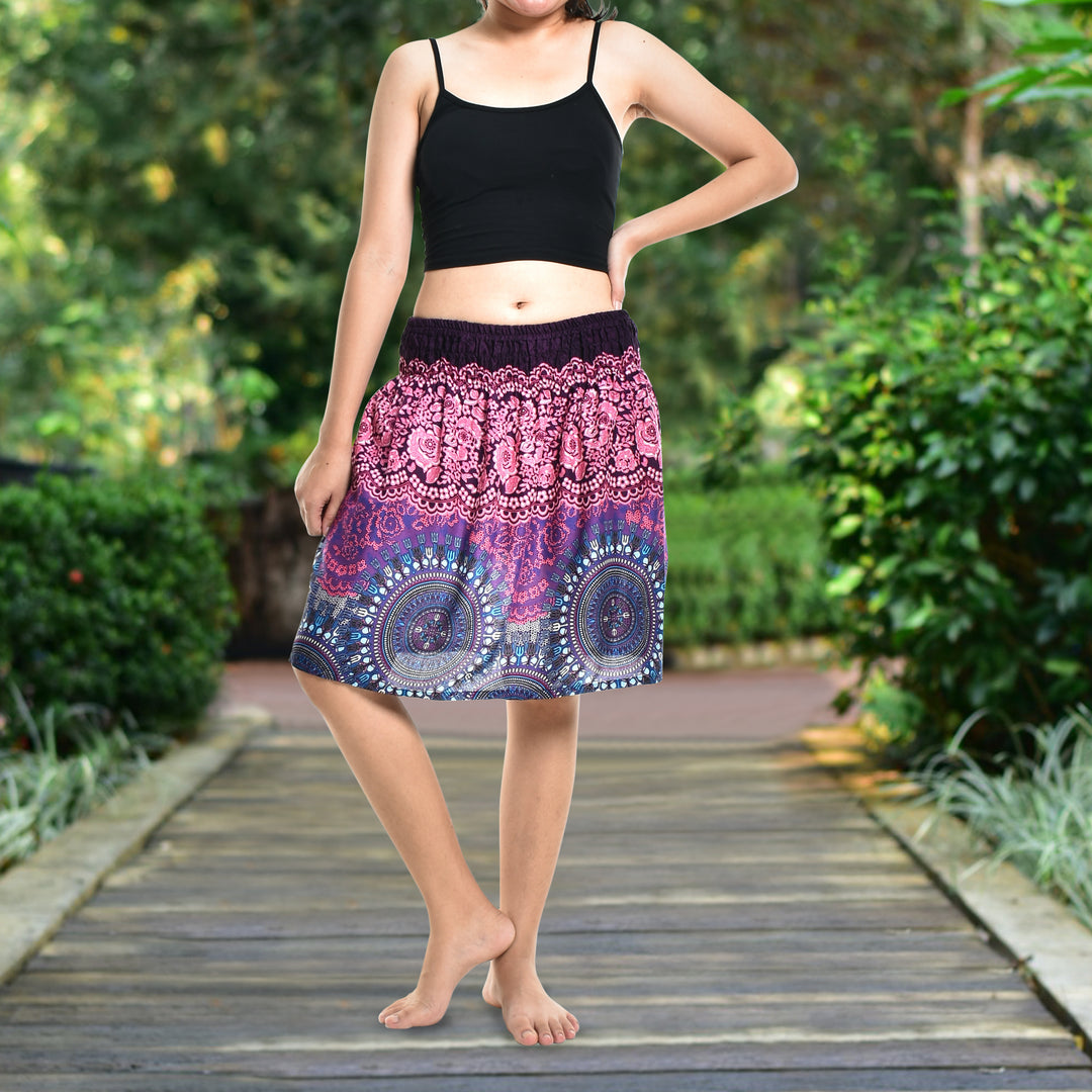 Bohotusk Pink Blue Sun Glow Print Short Skirt SM to LXL