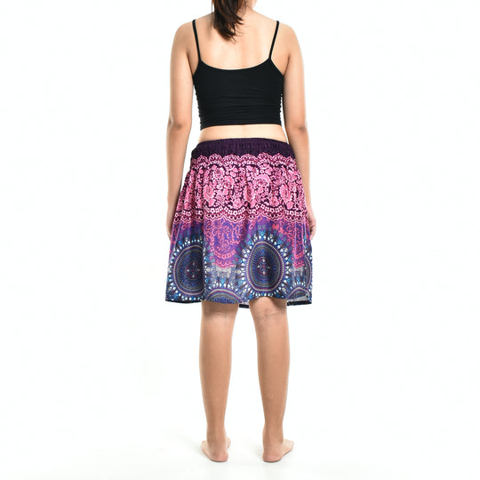 Bohotusk Pink Blue Sun Glow Print Short Skirt SM to LXL