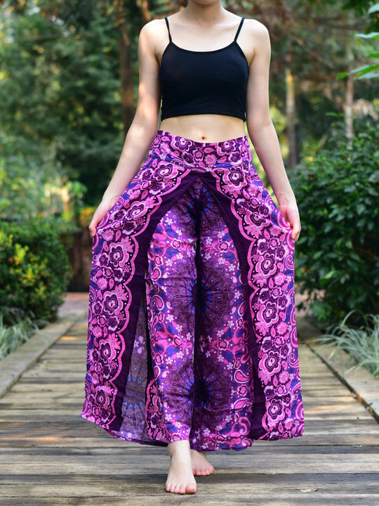 Bohotusk Purple Ink Splash Womens Palazzo Trousers S/M to L/XL