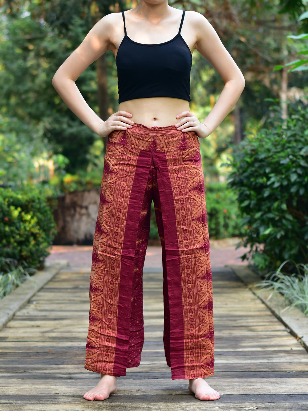 Bohotusk Burnt Red Fern Womens Palazzo Trousers S/M to L/XL