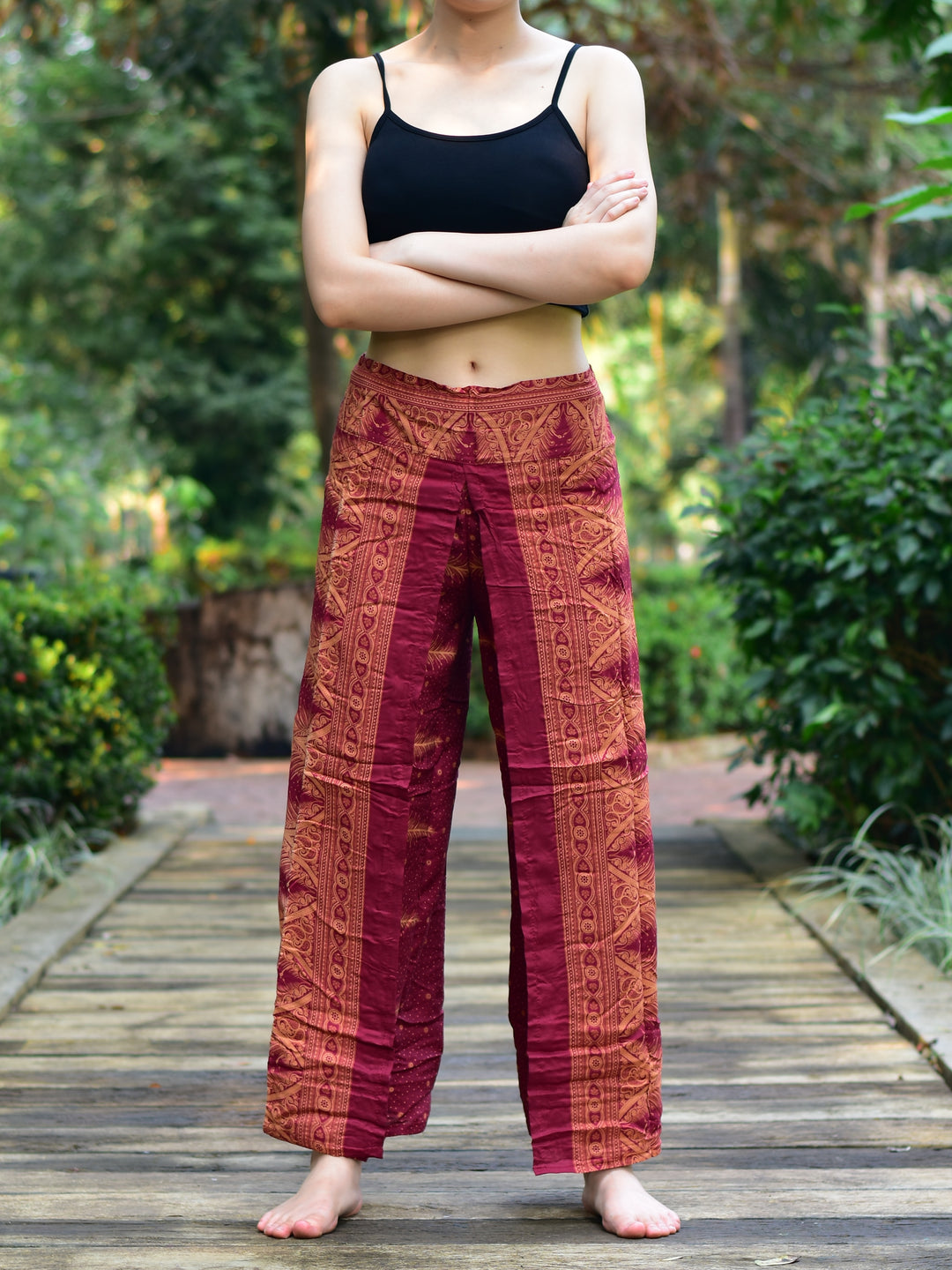 Bohotusk Burnt Red Fern Womens Palazzo Trousers S/M to L/XL