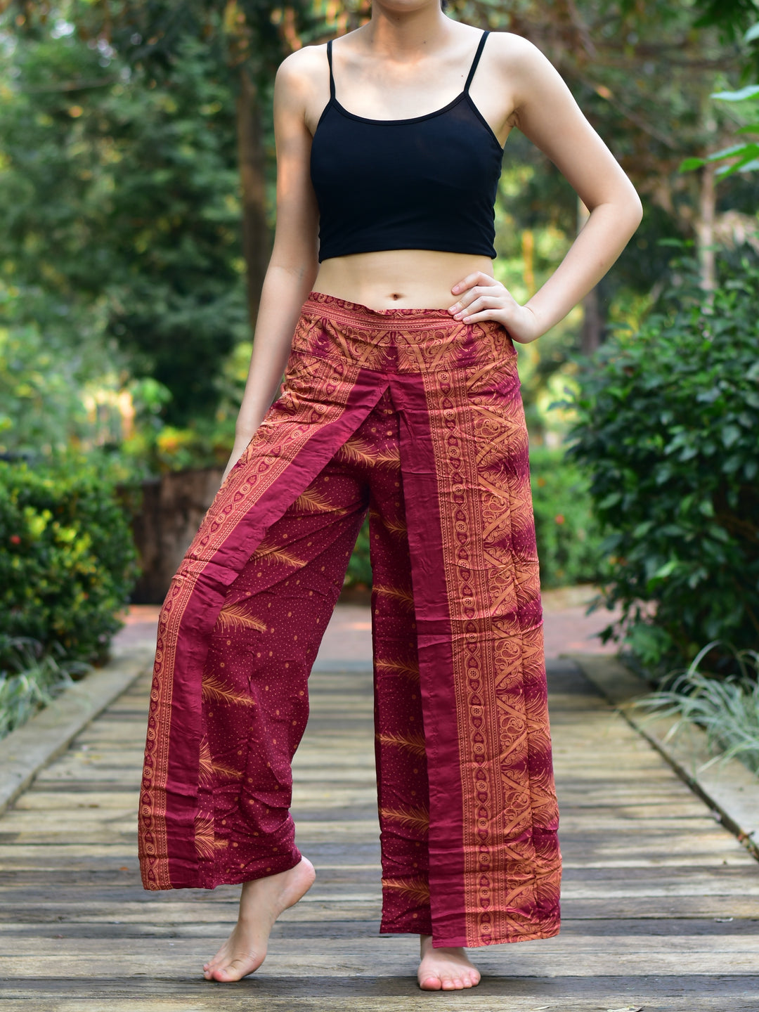 Bohotusk Burnt Red Fern Womens Palazzo Trousers S/M to L/XL