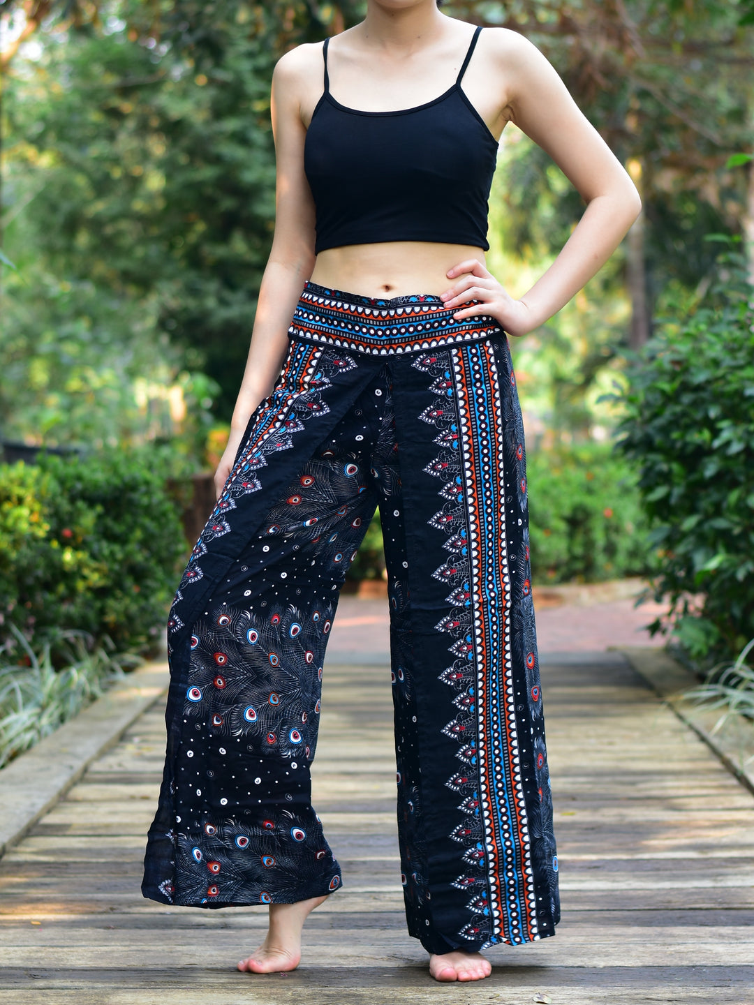 Bohotusk Black Peacock Womens Palazzo Trousers S/M to L/XL