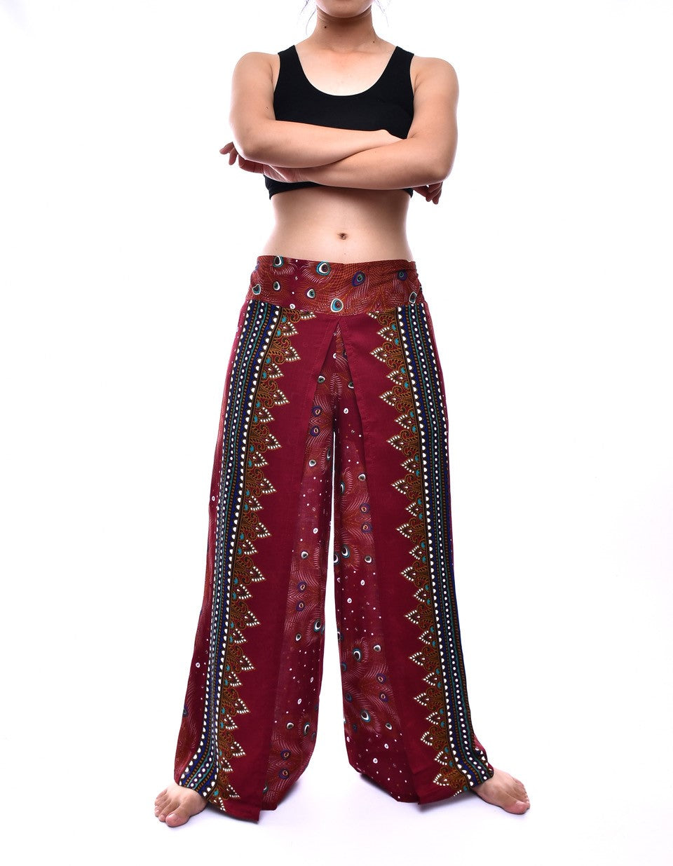 Bohotusk Red Peacock Womens Palazzo Trousers S/M Only