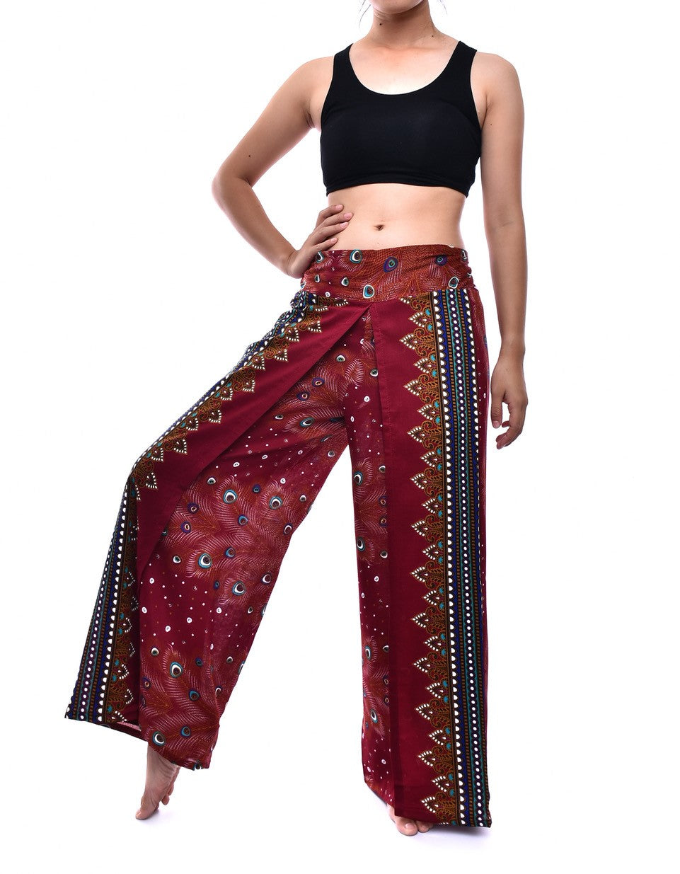 Bohotusk Red Peacock Womens Palazzo Trousers Small (UK 8-10)