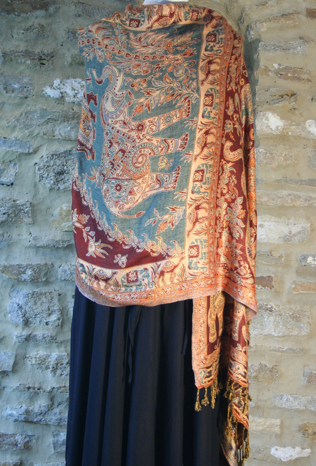 Burnt Orange Autumn Brown Elephant Camel Print Pashmina Reversable 200 x 75cm