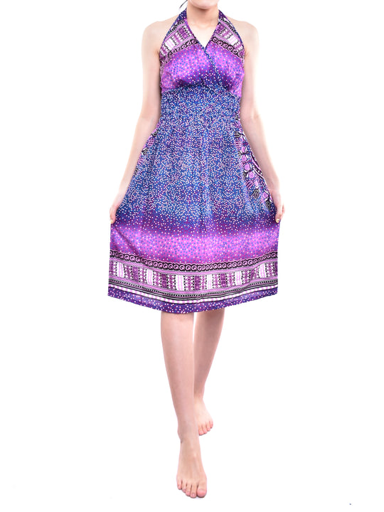 Bohotusk Purple Night Sky Tie Neck Knee Length Dress