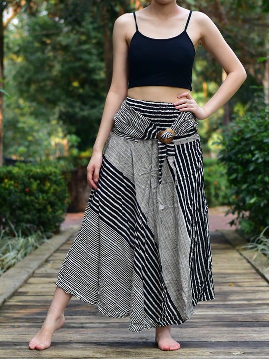 Bohotusk Black Patch Stripe Long Skirt With Coconut Buckle (& Strapless Dress) S/M to L/XL