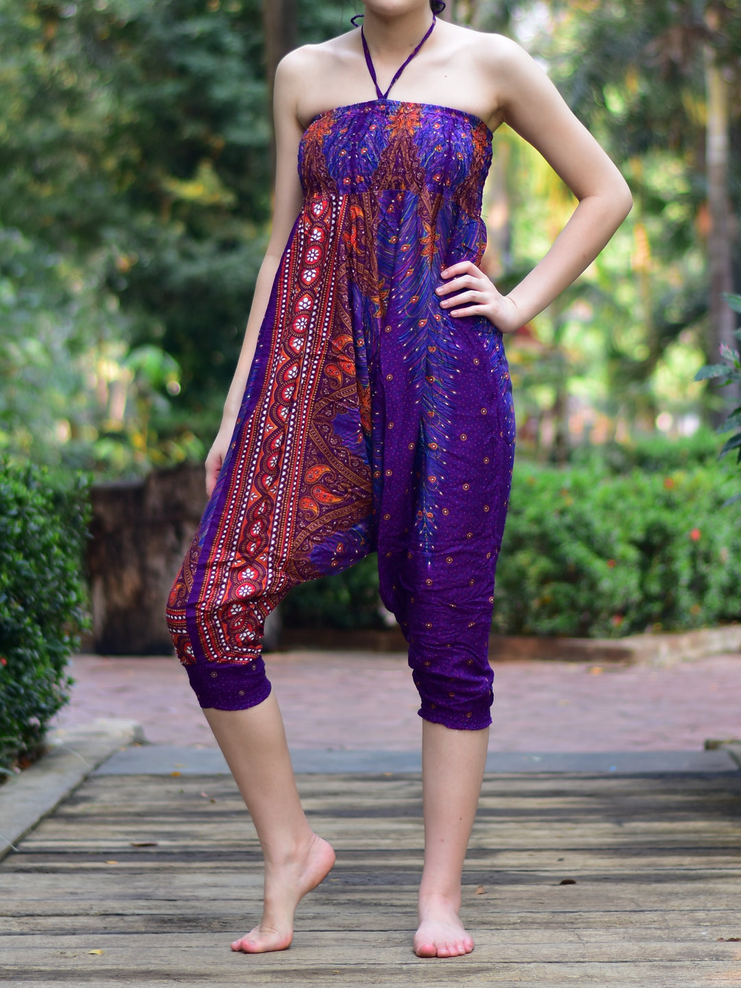 Bohotusk Purple Peacock Print Jumpsuit S/M to LXL
