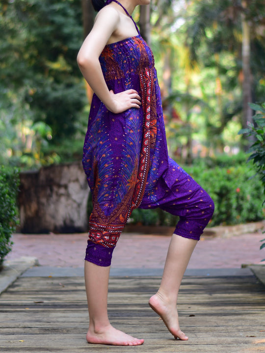 Bohotusk Purple Peacock Print Jumpsuit S/M to LXL