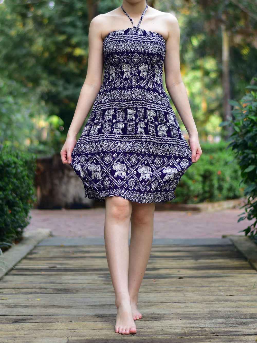 Bohotusk Navy Blue Elephant Print Tube Skirt S/M