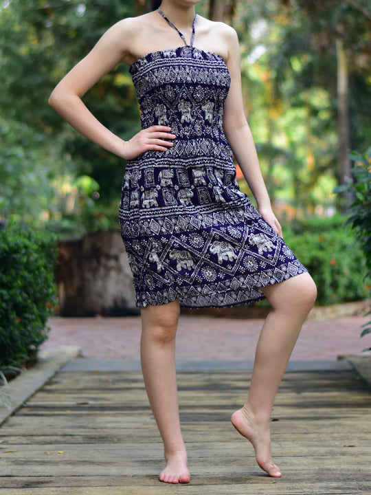 Bohotusk Navy Blue Elephant Print Tube Skirt S/M