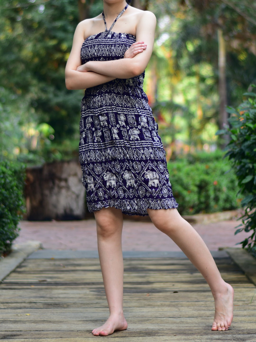 Bohotusk Navy Blue Elephant Print Tube Skirt S/M