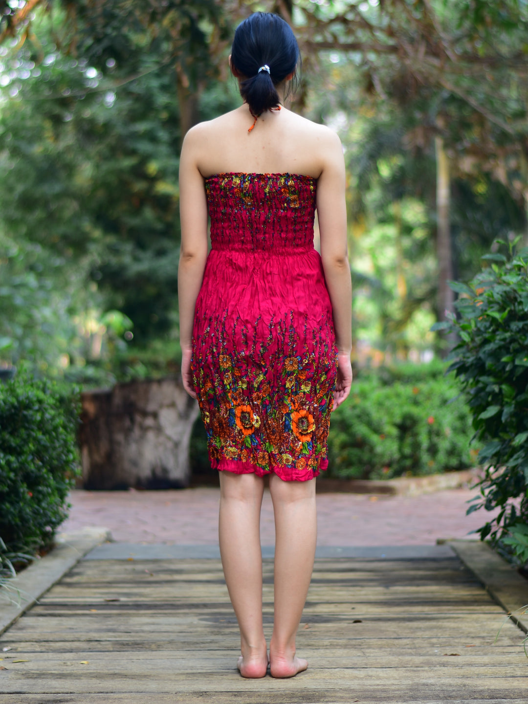 Bohotusk Red Floral Print Tube Skirt S/M