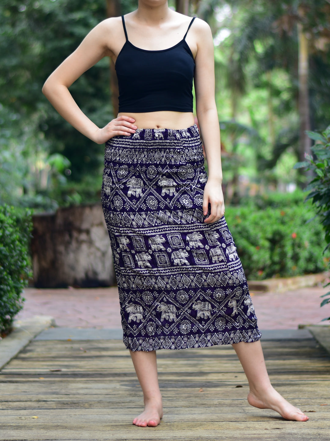Bohotusk Navy Blue Elephant Print Tube Skirt S/M