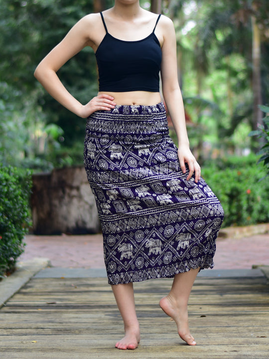 Bohotusk Navy Blue Elephant Print Tube Skirt S/M