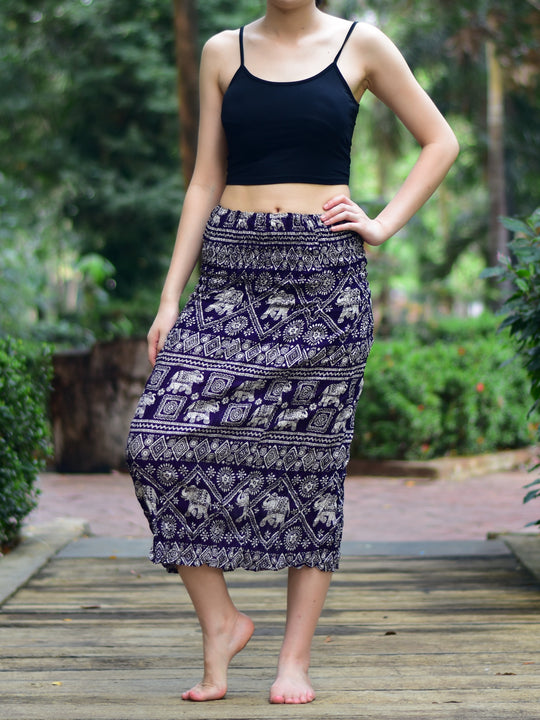 Bohotusk Navy Blue Elephant Print Tube Skirt S/M