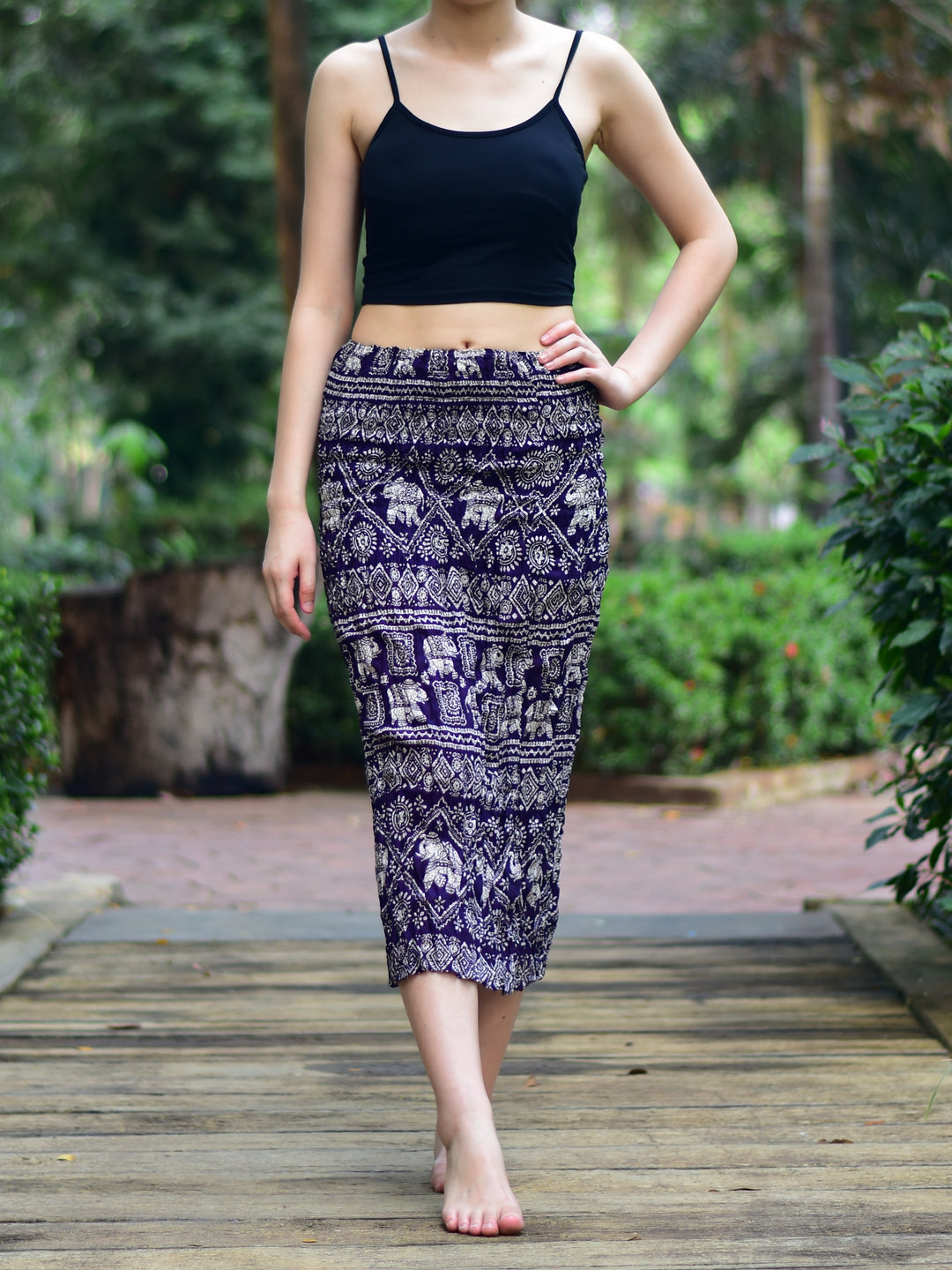 Bohotusk Navy Blue Elephant Print Tube Skirt S/M