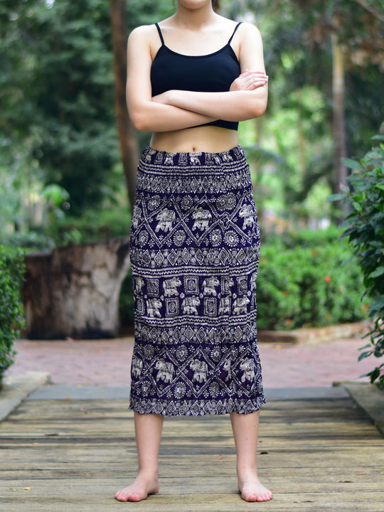 Bohotusk Navy Blue Elephant Print Tube Skirt S/M