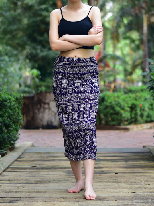 Bohotusk Navy Blue Elephant Print Tube Skirt S/M